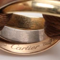 Pre Owned Cartier Trinity de Cartier 18K Three Tone Gold Adjustable Brown Cord Bracelet