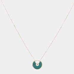 مملوكة مسبقًا Cartier Amulette De Cartier Diamond Malachite 18k Rose Gold XS Motif Necklace