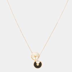Pre Owned Cartier Amulette de Cartier Mother of Pearl Onyx Diamond 18k Rose Gold XS Motif Necklace