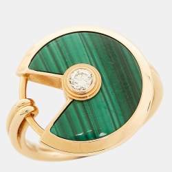 Pre Owned Cartier Amulette De Cartier Malachite Diamond 18k Rose Gold Ring Size 51