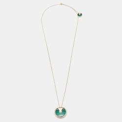 Pre Owned Cartier Amulette De Cartier Diamonds Malachite 18k Rose Gold Long Necklace