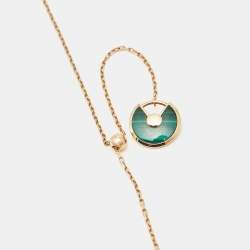 Pre Owned Cartier Amulette De Cartier Diamonds Malachite 18k Rose Gold Long Necklace