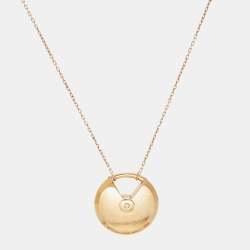 Pre Owned Cartier Amulette De Cartier Diamonds Malachite 18k Rose Gold Long Necklace