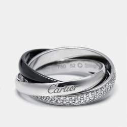 Cartier Trinity Diamond 18K White Ceramic Rolling Ring Size 52