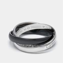 Cartier Trinity Diamond 18K White Ceramic Rolling Ring Size 52