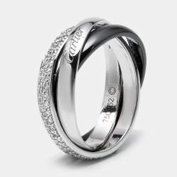 Cartier Trinity Diamond 18K White Ceramic Rolling Ring Size 52