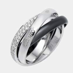 Cartier Trinity Diamond 18K White Ceramic Rolling Ring Size 52