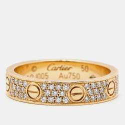 Pre Owned Cartier Love Diamond 18k Yellow Gold Wedding Band Ring Size 50