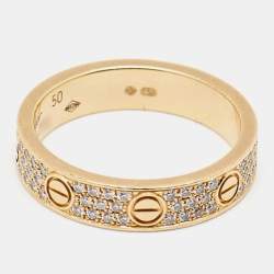 Pre Owned Cartier Love Diamond 18k Yellow Gold Wedding Band Ring Size 50