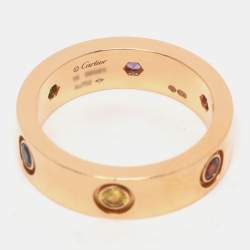 Pre Owned Cartier 18K Yellow Gold and 6 Stone Love Band Ring EU 56