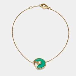 Cartier Amulette De Cartier Chrysoprase Diamond 18k Yellow Gold XS Model Bracelet 