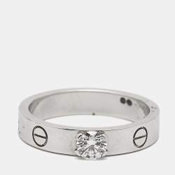 Cartier Love Solitaire Diamond 18k White Gold Ring Size 51