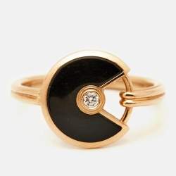 Cartier Amulette De Cartier Onyx Diamond 18k Rose Gold Ring Size 51