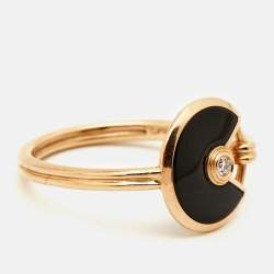 Cartier Amulette De Cartier Onyx Diamond 18k Rose Gold Ring Size 51