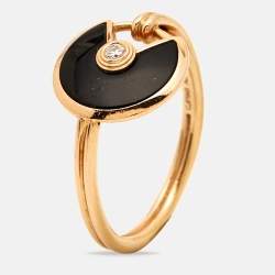 Cartier Amulette De Cartier Onyx Diamond 18k Rose Gold Ring Size 51