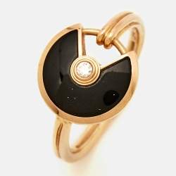 Cartier Amulette De Cartier Onyx Diamond 18k Rose Gold Ring Size 51