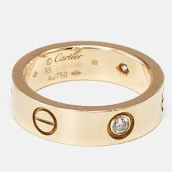 Cartier Love 3 Diamonds 18k Rose Gold Classic Model Ring Size 55