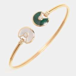 Cartier Amulette De Cartier Malachite White Mother Of Pearl & Diamond 18k Rose Gold Open Bracelet 17cm