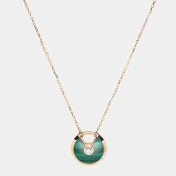 مملوكة مسبقًا Cartier Amulette De Cartier Malachite Diamonds 18k Rose Gold Small Model Necklace