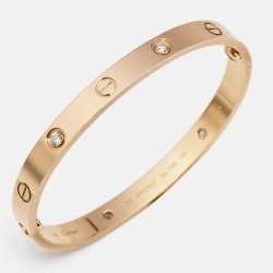 Pre Owned Cartier Love 4 Diamonds 18k Rose Gold Bracelet 17