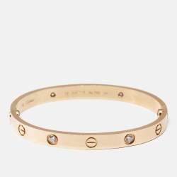 Pre Owned Cartier Love 4 Diamonds 18k Rose Gold Bracelet 17