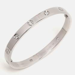 Pre Owned Cartier 18K White Gold and Diamond Love Bangle Bracelet Size 17