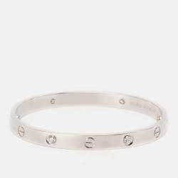 Pre Owned Cartier 18K White Gold and Diamond Love Bangle Bracelet Size 17