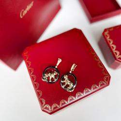 Cartier 18K Rose Gold, Black Ceramic and Diamond Panthere de Cartier Earrings 