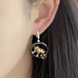 Cartier 18K Rose Gold, Black Ceramic and Diamond Panthere de Cartier Earrings 