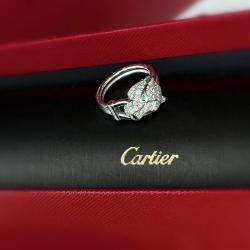 Cartier 18K White Gold Emerald Panthere de Cartier Ring EU 54