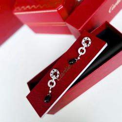 Cartier 18K White Gold and Diamond and Black Onyx Panthere De Cartier Earrings