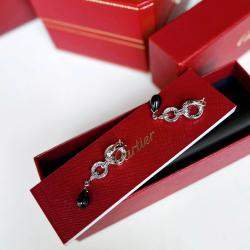 Cartier 18K White Gold and Diamond and Black Onyx Panthere De Cartier Earrings