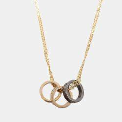 Pre Owned Cartier Ceramic 18K Pink Gold Diamond Love Three Hoop Necklace 