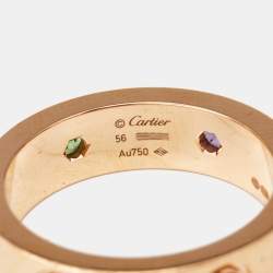 Pre Owned Cartier Love Multi Gemstones 18k Rose Gold Ring Size 56