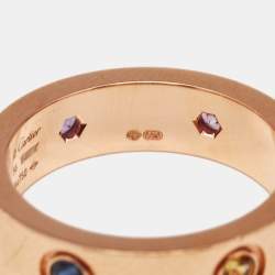 Pre Owned Cartier Love Multi Gemstones 18k Rose Gold Ring Size 56