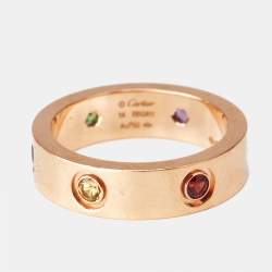Pre Owned Cartier Love Multi Gemstones 18k Rose Gold Ring Size 56