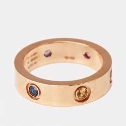 Pre Owned Cartier Love Multi Gemstones 18k Rose Gold Ring Size 56