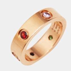 Pre Owned Cartier Love Multi Gemstones 18k Rose Gold Ring Size 56