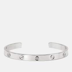 Cartier Love White 1 Diamond 18k White Gold Open Cuff Bracelet 19