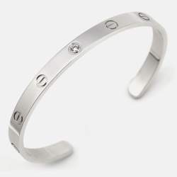 Cartier Love White 1 Diamond 18k White Gold Open Cuff Bracelet 19