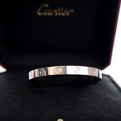 Cartier 18K White Gold Diamond Love Cuff Bracelet Size 16
