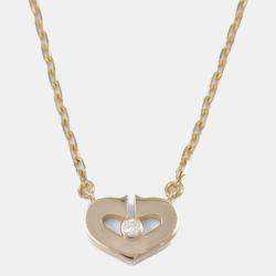 Cartier 18K Pink Gold C Heart Diamond Pendant Necklace   
