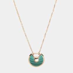 Cartier Amulette De Cartier Malachite Diamond 18k Rose Gold XS Model Necklace