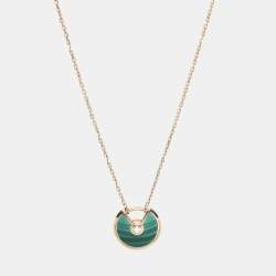 Cartier Amulette De Cartier Malachite Diamond 18k Rose Gold XS Model Necklace