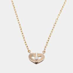 Cartier 18K Rose Gold C Heart Small Diamond Pendant Necklace 