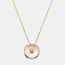 Cartier 18K Yellow Gold & Mother of Pearl Diamond Mother of Pearl Amulette de Necklace