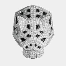 Pre Owned Cartier Panthere De Cartier Head Multi Gemstones 18k White Gold Ring Size 54