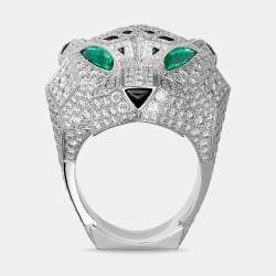 Pre Owned Cartier Panthere De Cartier Head Multi Gemstones 18k White Gold Ring Size 54