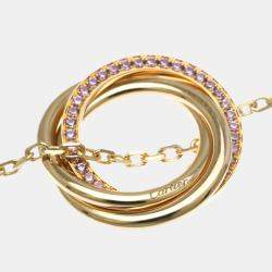 Pre Owned Cartier Trinity 18K Yellow, Rose, White Gold and Pink Sapphire Pendant Necklace
