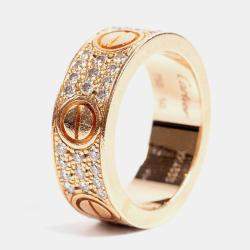 Pre Owned Cartier Love Rose Gold Diamond Paved Ring EU 50